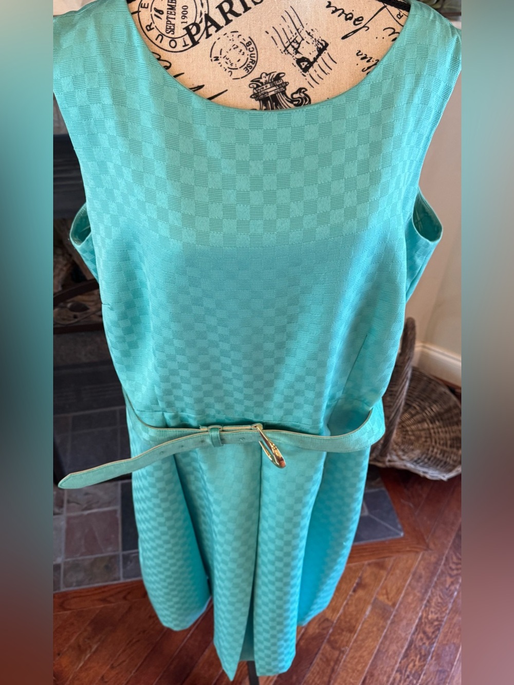 ASL Tahari Teal Aqua Blue Sleeveless Belted Pleated Fit Flare Cocktail Dress 20W - Picture 7 of 8